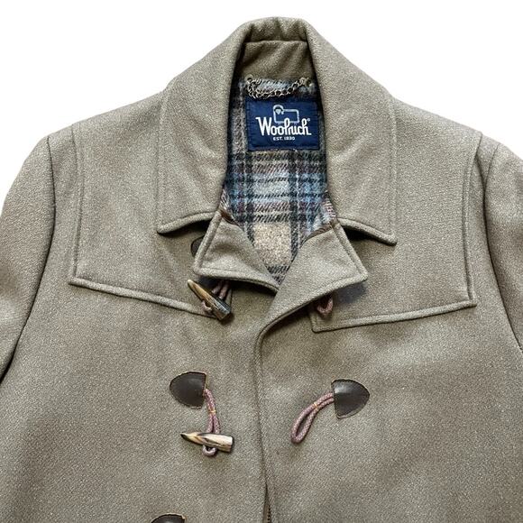 VTG WOOLRICH Pure Wool Duffle Coat in Taupe brown 60s 70s SZ 40 - Picture 2 of 10